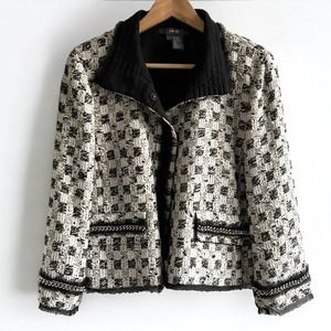 Women’s black and white tweed jacket, size 12